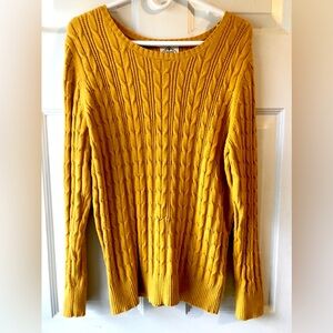 St. John’s Bay Mustard Gold Yellow Cabled Cotton Blend Crew Neck Sweater Size XL